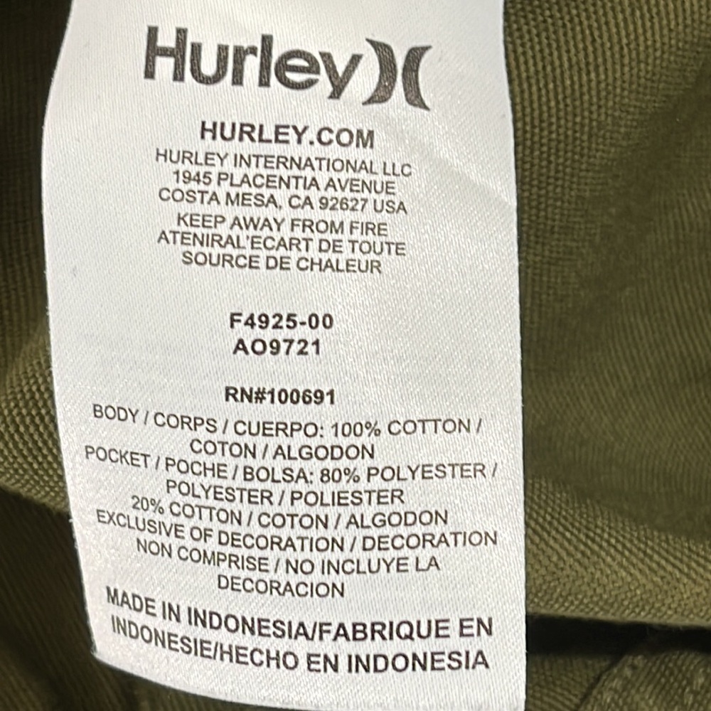 Hurley Men's Sunday Slim Fit Pants Button Fly Olive Green A09721 $80 Size 32 - Picture 12 of 14